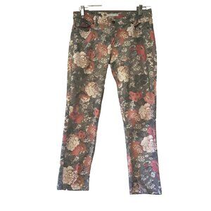 NY & Co Grey and Pink Cropped Floral Print 5-Pocket Jeans Pants Women's size 4